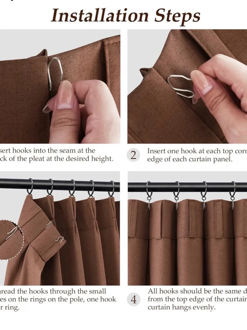 New Aersas Rustic Brown Pinch Pleated Linen Curtains 96 Inch Length 2 Panels